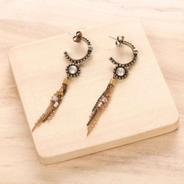 Creole earrings Madelene by Franck Herval in bronze, gold, white and turquoise
