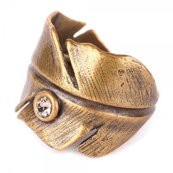 Leaf ring in bronze with Swarovski stone by Franck Herval