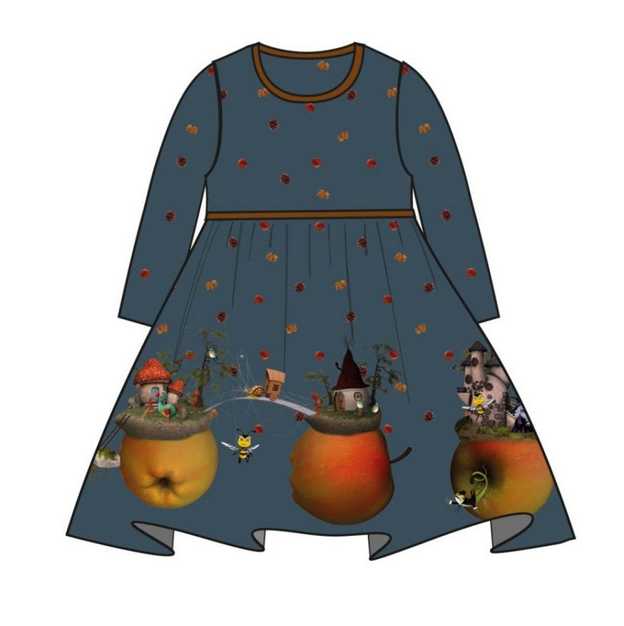 Petrol Stenzo cotton jersey with funny apple motifs as border