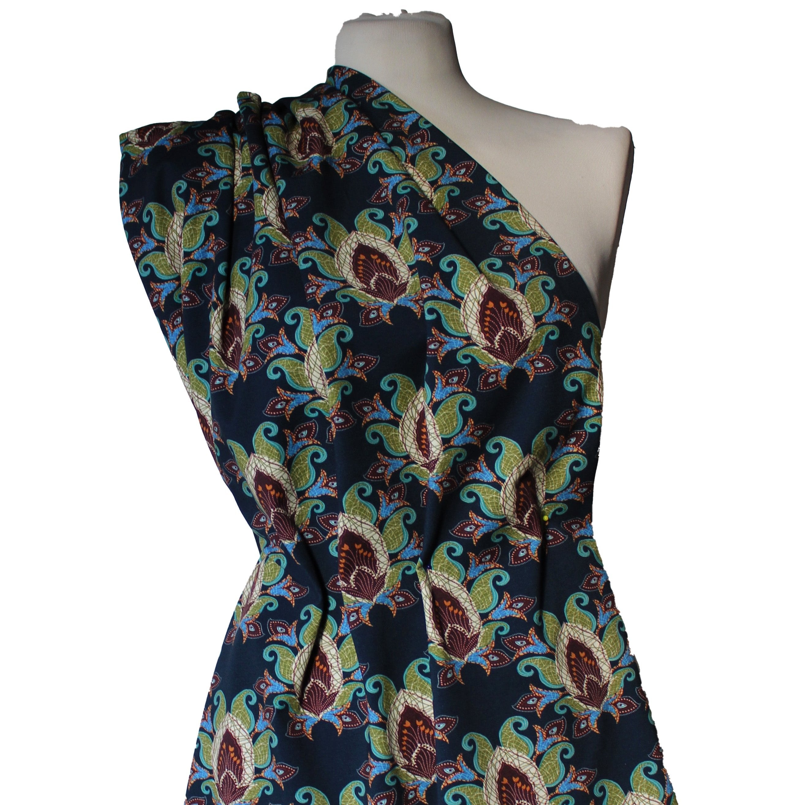 Baumwolljersey Blau mit Ornamenten