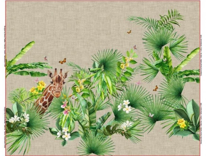 Panneau girafe Stenzo sous palmiers aspect lin naturel