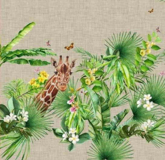 Panneau girafe Stenzo sous palmiers aspect lin naturel