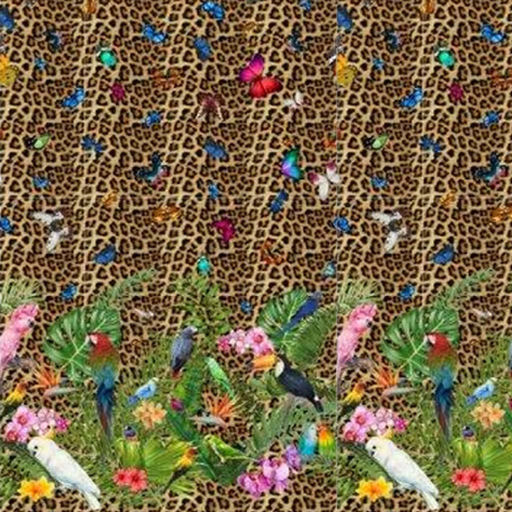 Stenzo Cotton Border Fabric Tropical Leo Pattern