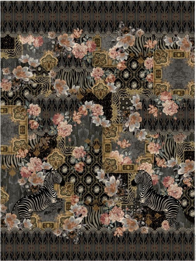 Black Panel Stenzo with zebras, roses and double border