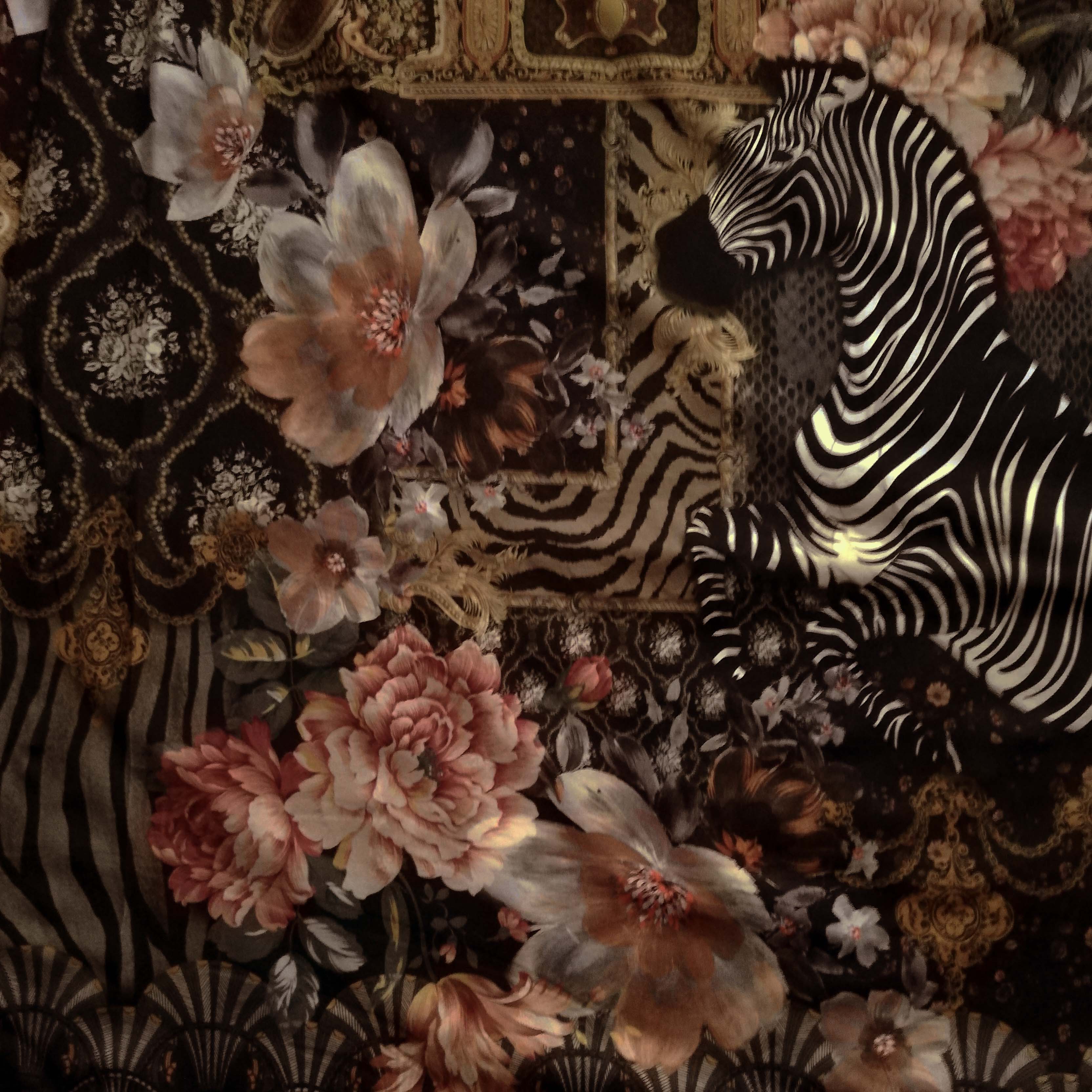 Black Panel Stenzo with zebras, roses and double border