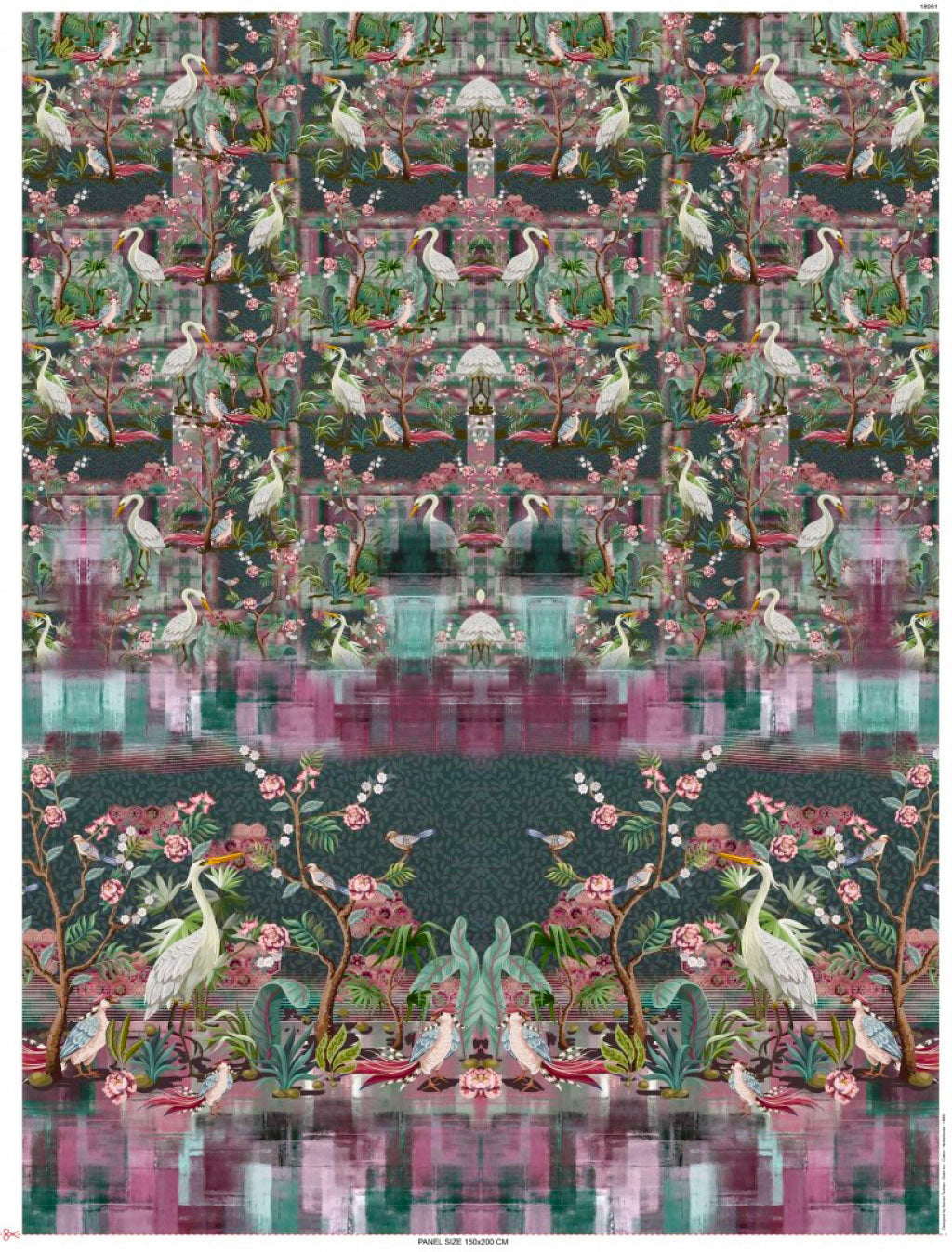 Stenzo cotton jersey panel sea heron with flower tendrils