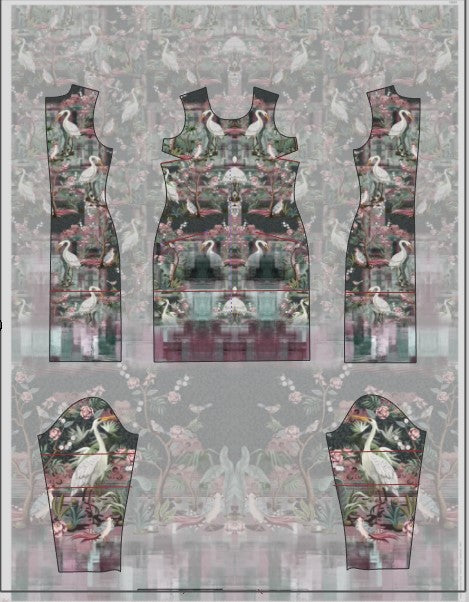 Stenzo cotton jersey panel sea heron with flower tendrils
