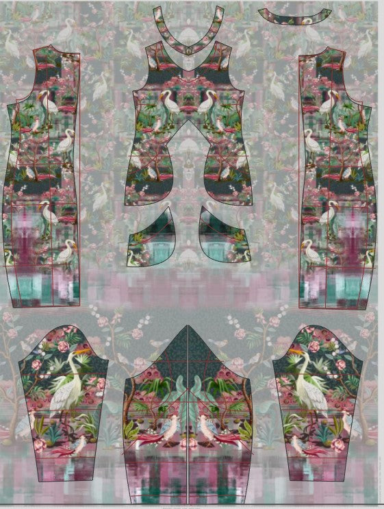 Stenzo cotton jersey panel sea heron with flower tendrils