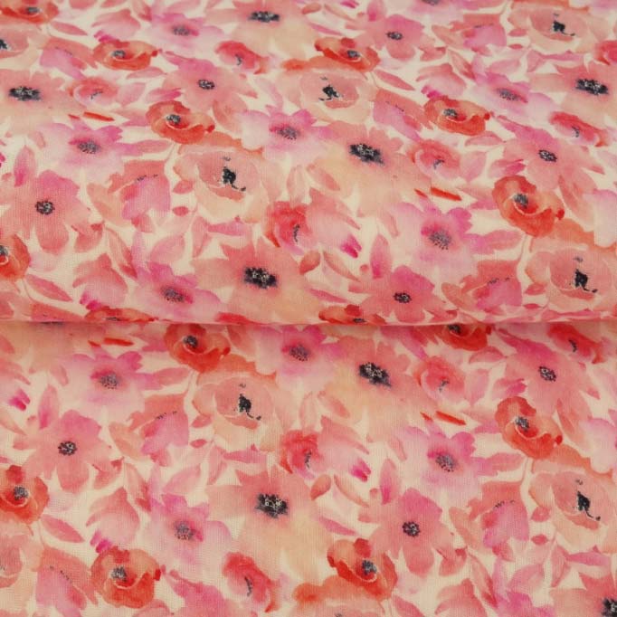 Fine cotton muslin with pink flowers