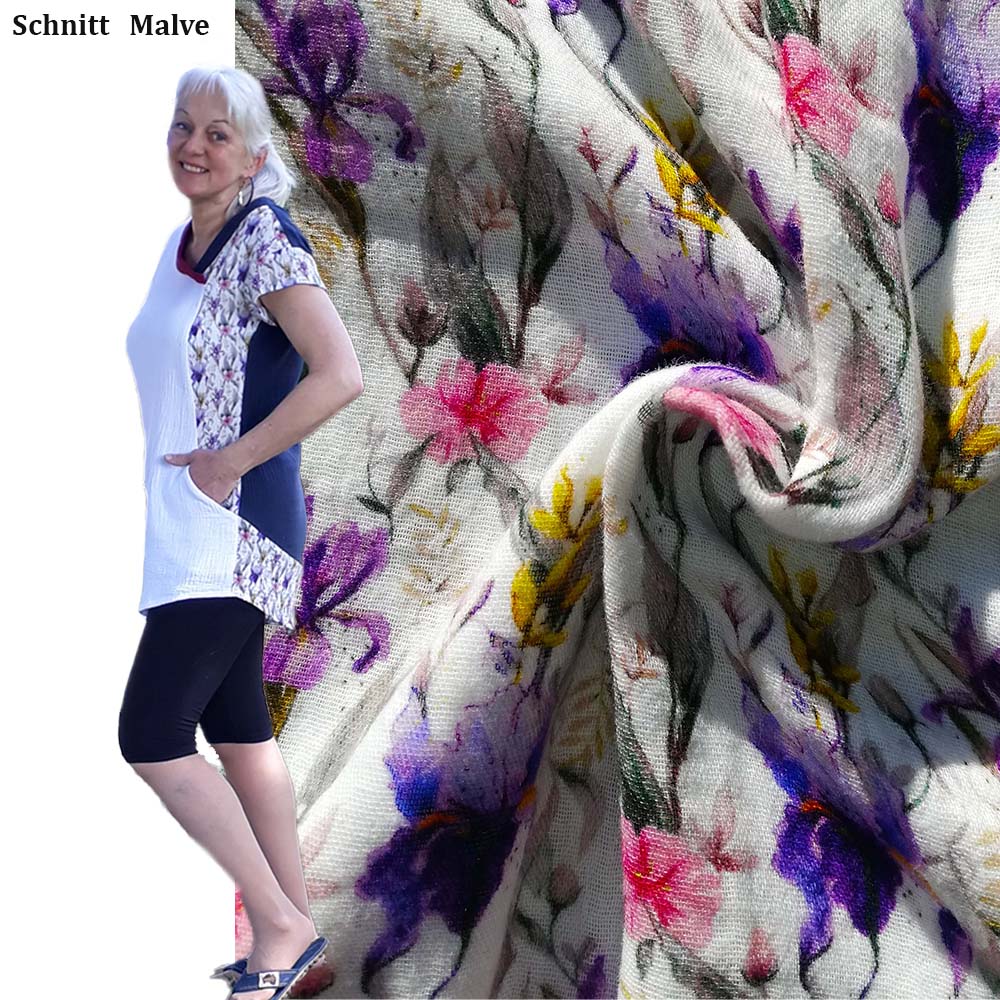 Fine cotton muslin with delicate iris flowers