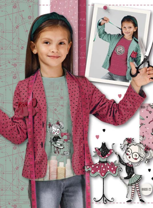 Jersey Panel the little seamstress in pink / green / berry