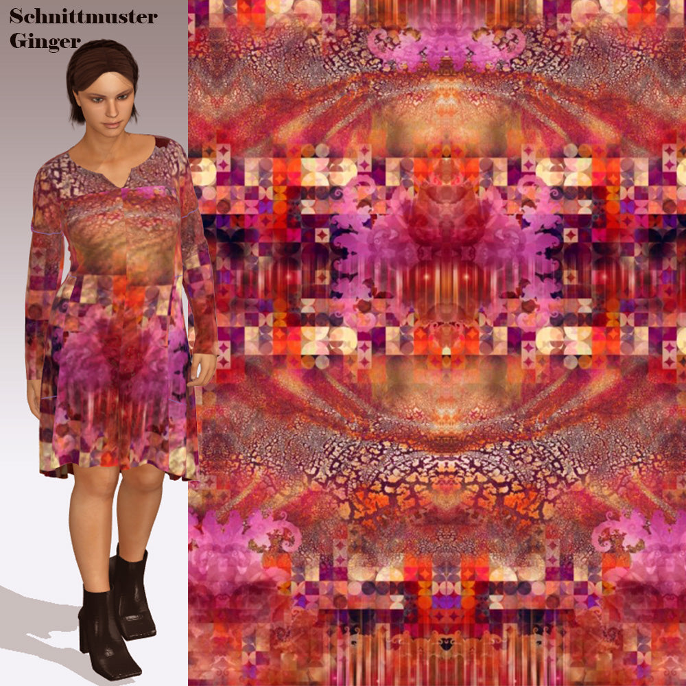Baumwolljersey- Panel mit grafischem Muster in Pink Lila