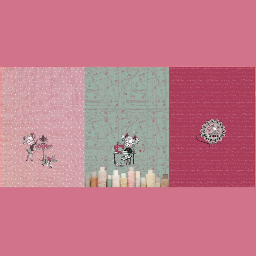 Jersey Panel the little seamstress in pink / green / berry