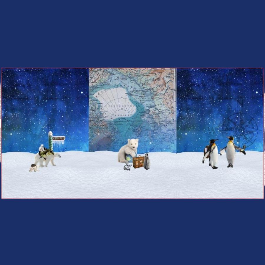 French Terry Panel der kleine Eisbär und die Pinguin