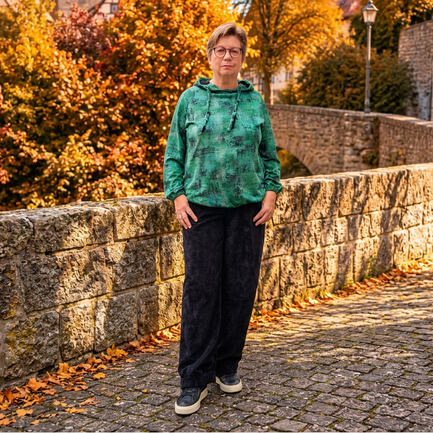 Schnittmuster INULA Damen | weiter Barrel Cargo Jeans Hosenschnitt mit Gummibund, Aufgesetzten Taschen