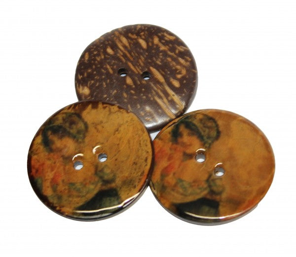 Budke Kokosnuss Naturknopf mit aufgemaltem Bauernmädchen 4 cm