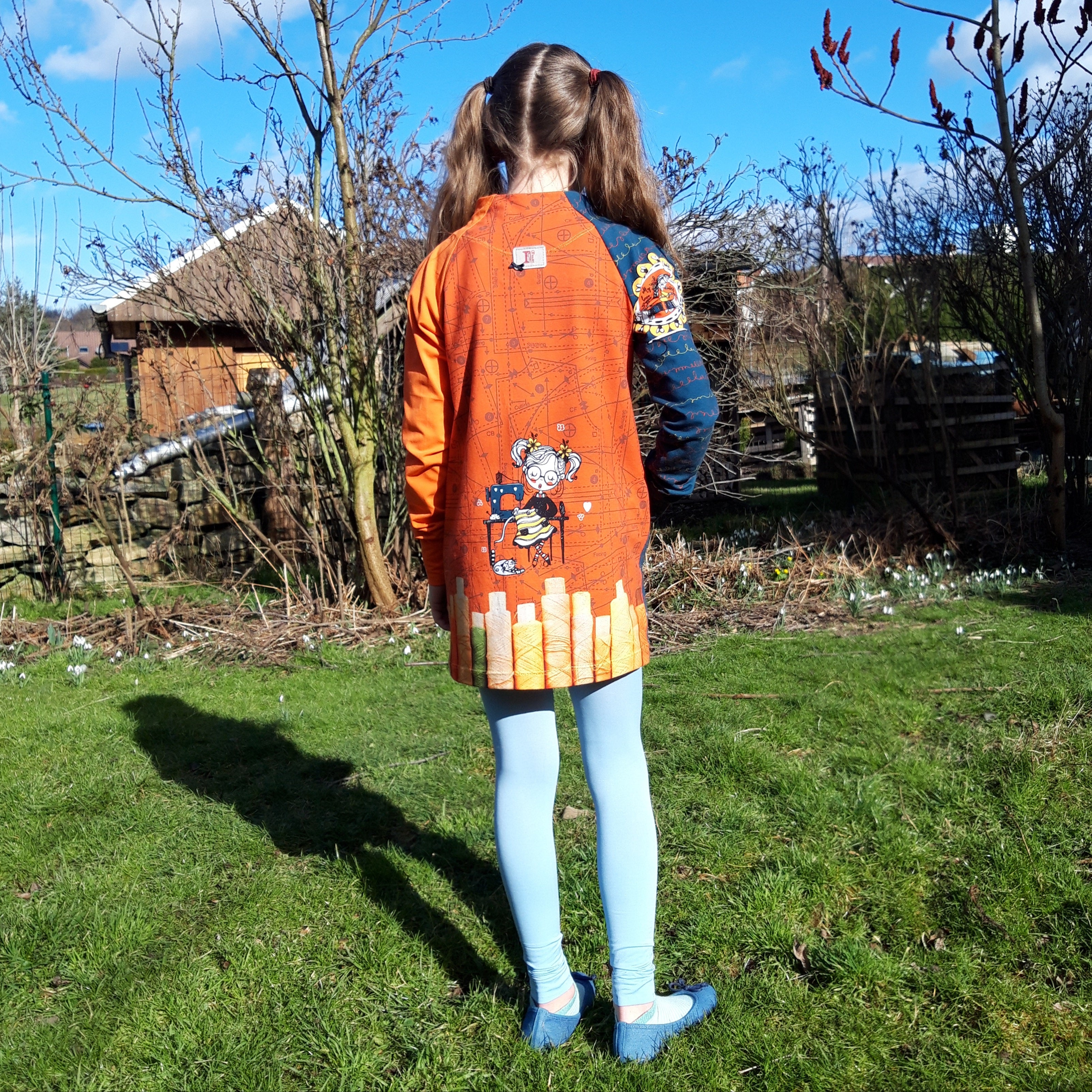 Jersey Panel die kleine Schneiderin in Blau-Orange-Blau