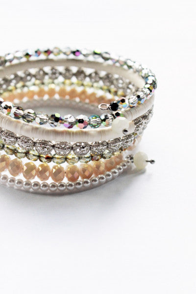 Cocomore wrap and spiral bracelet with Swarovski glass beads