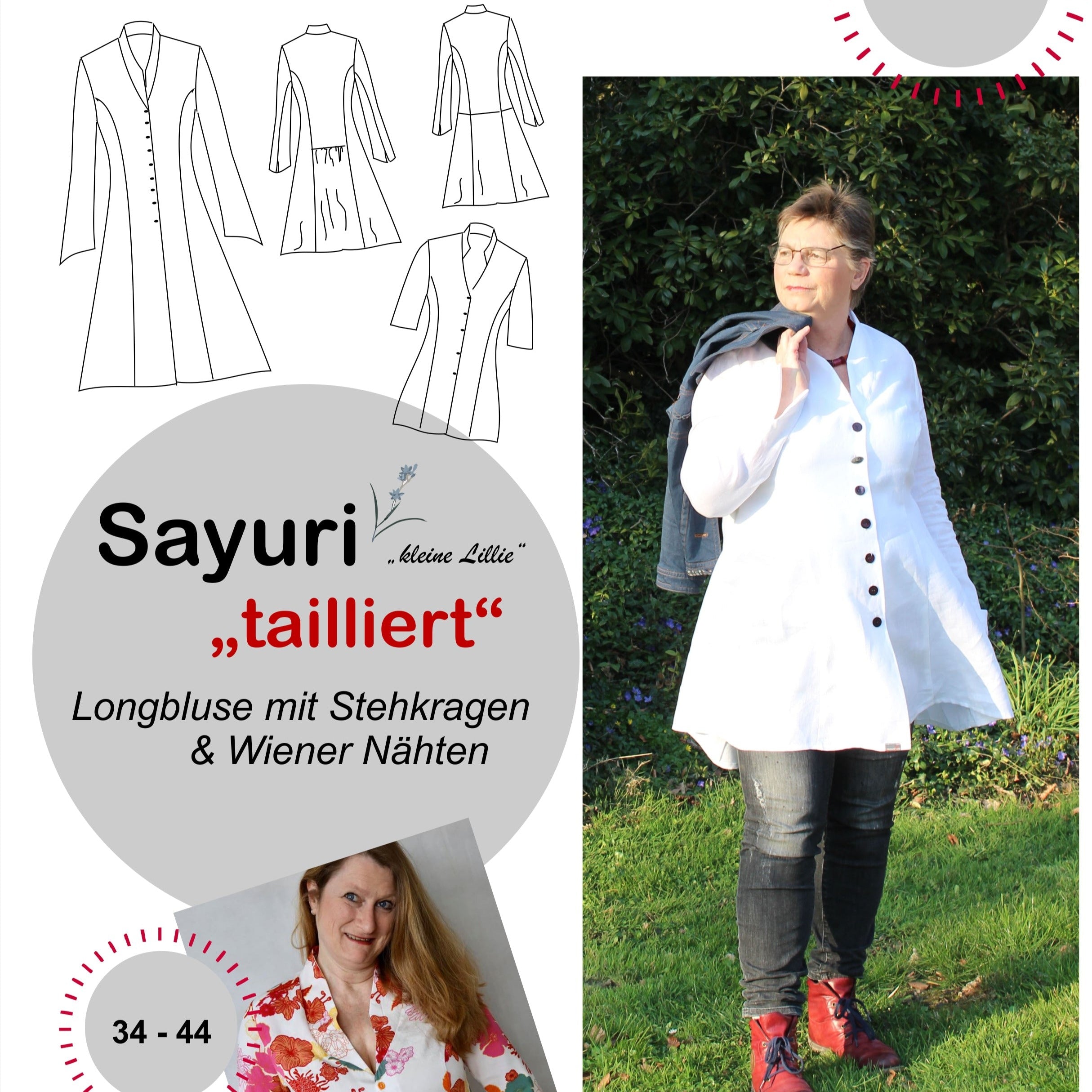 Sayuri Long or short blouse with Viennese seams