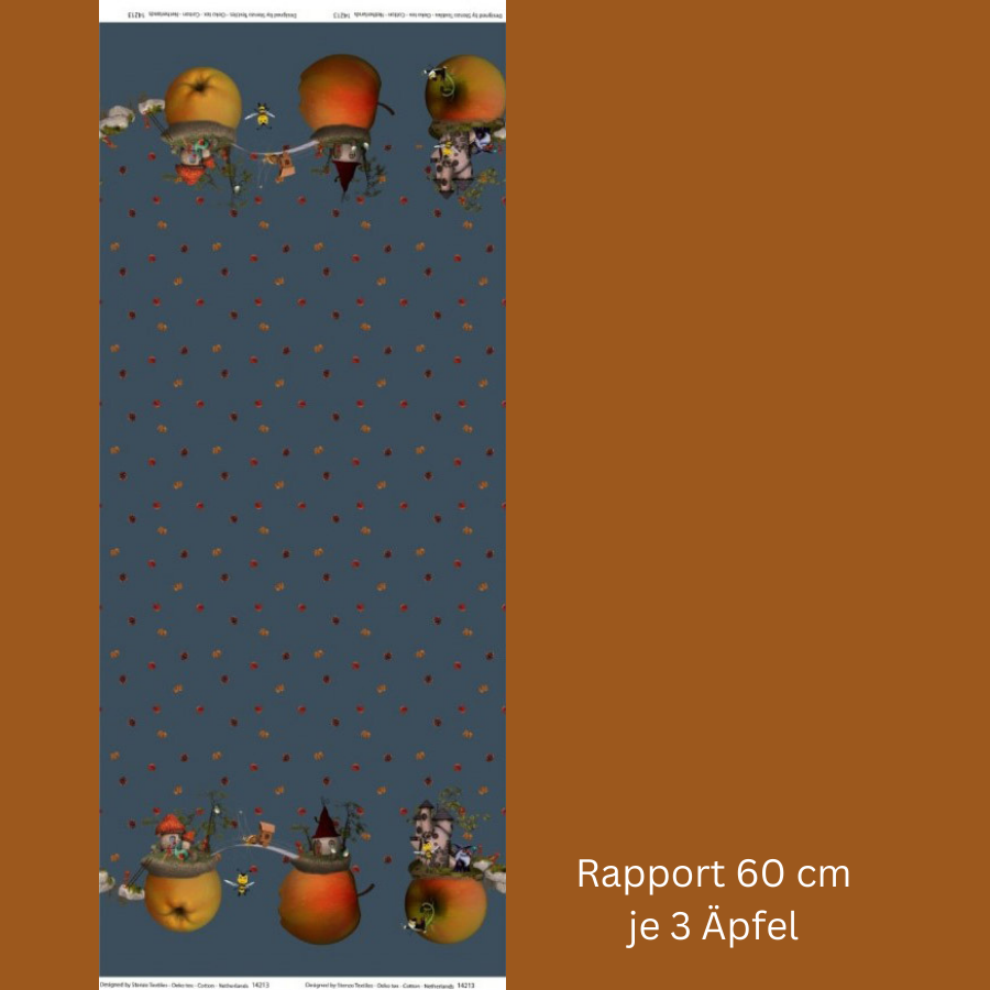 Petrol Stenzo cotton jersey with funny apple motifs as border