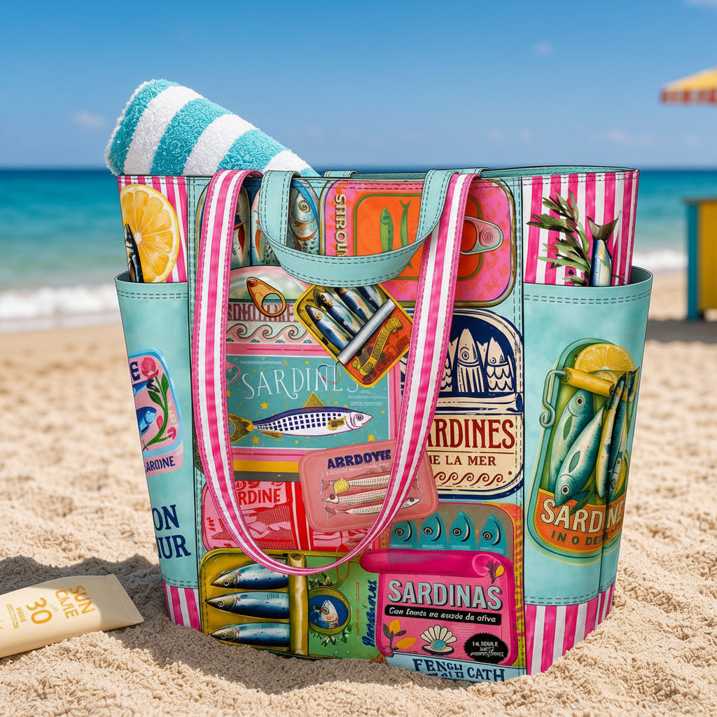 Taschenpanel Badetasche Old Pink "mit Sardinen" aus dem Design von Stenzo