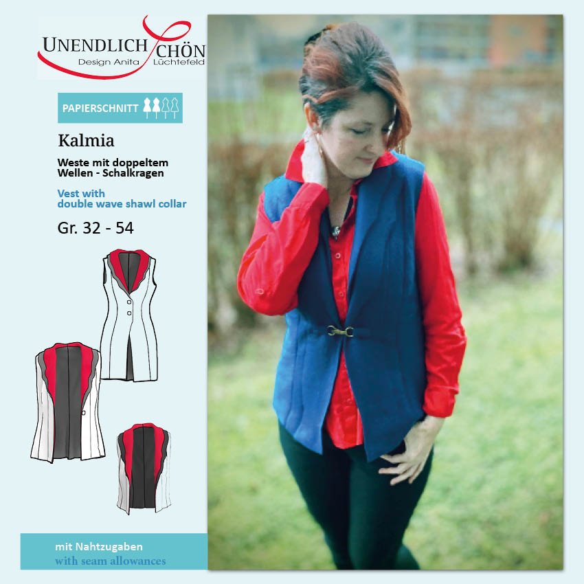 Schnittmuster Kalmia Weste mit doppeltem Wellen-Schalkragen