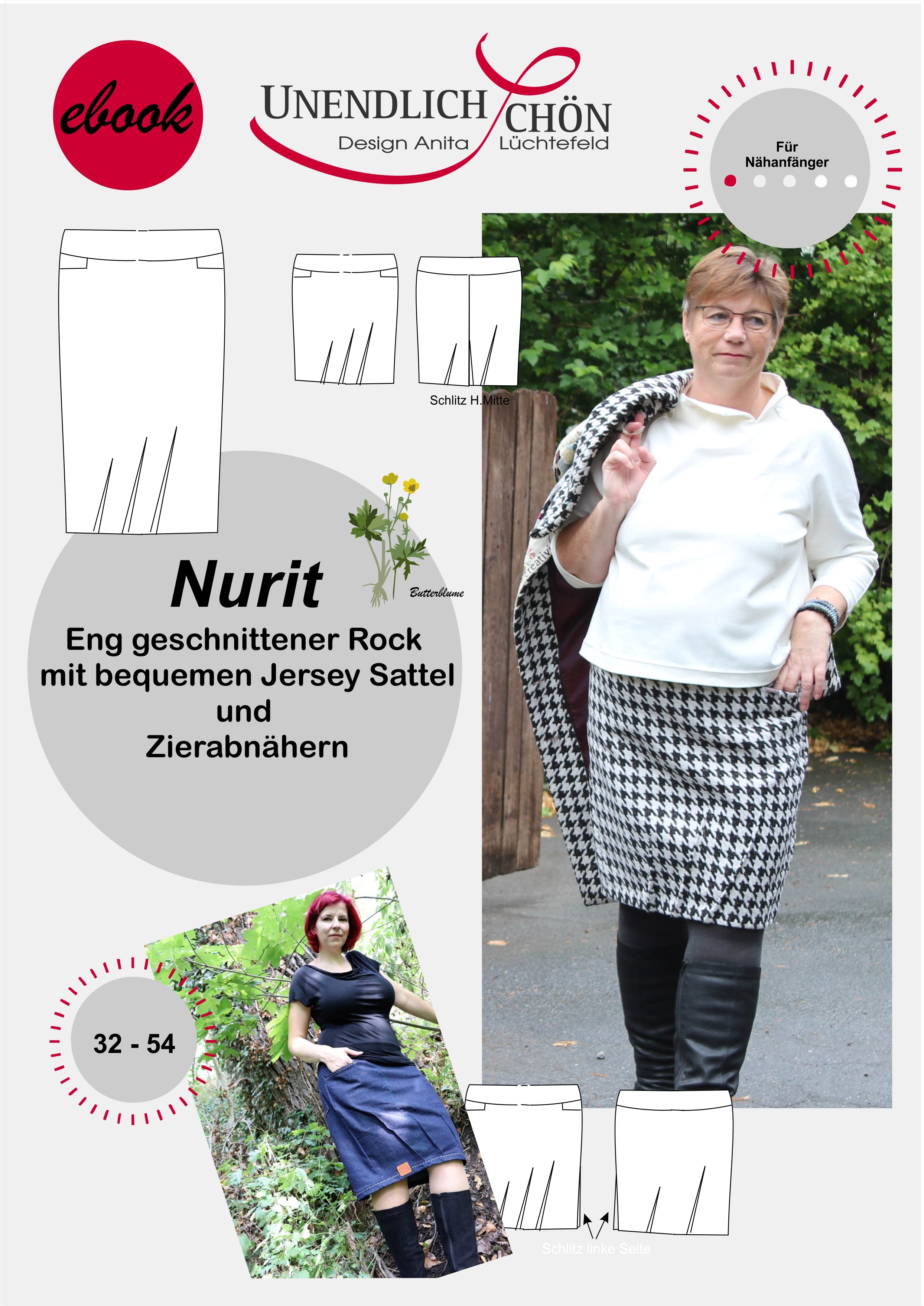 Nurit skirt with decorative darts in the hem