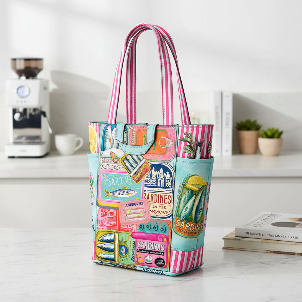Taschenpanel Badetasche Old Pink "mit Sardinen" aus dem Design von Stenzo