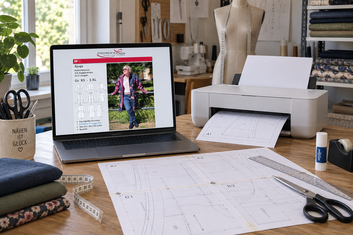 PDF-Schnittmuster am Computer herunterladen, ausdrucken und zusammensetzen