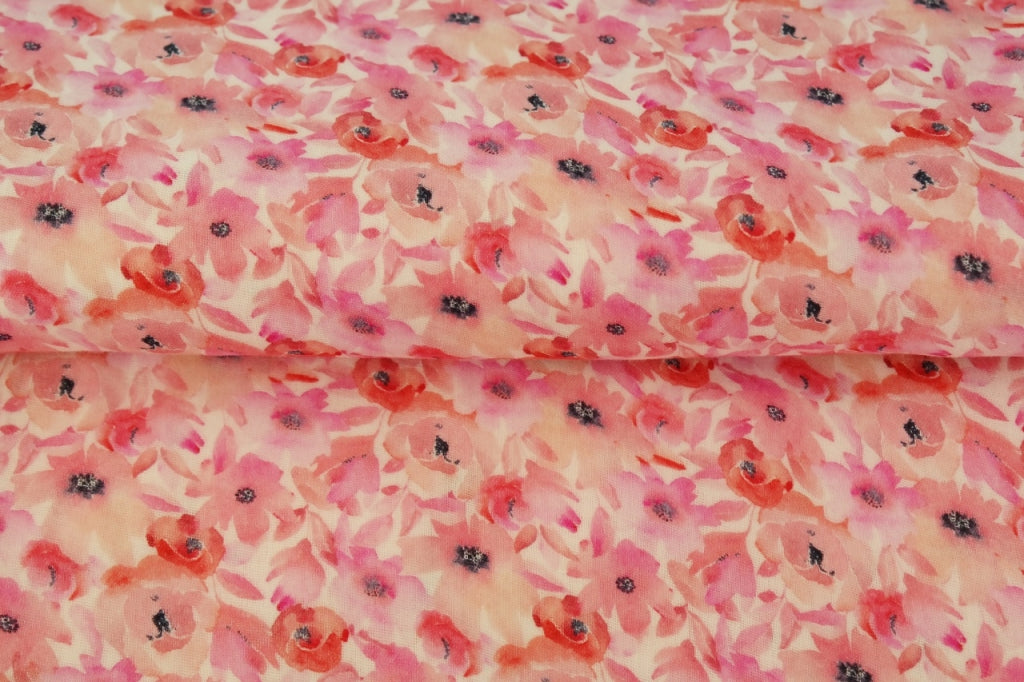 Fine cotton muslin with pink flowers 