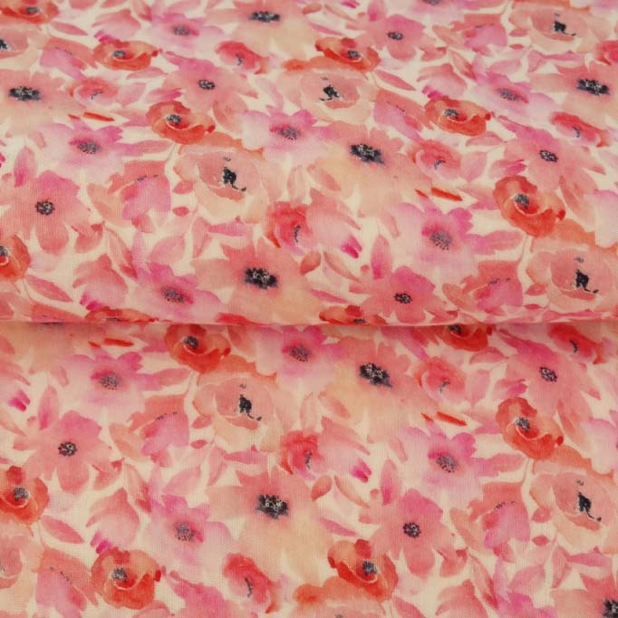 Fine cotton muslin with pink flowers 