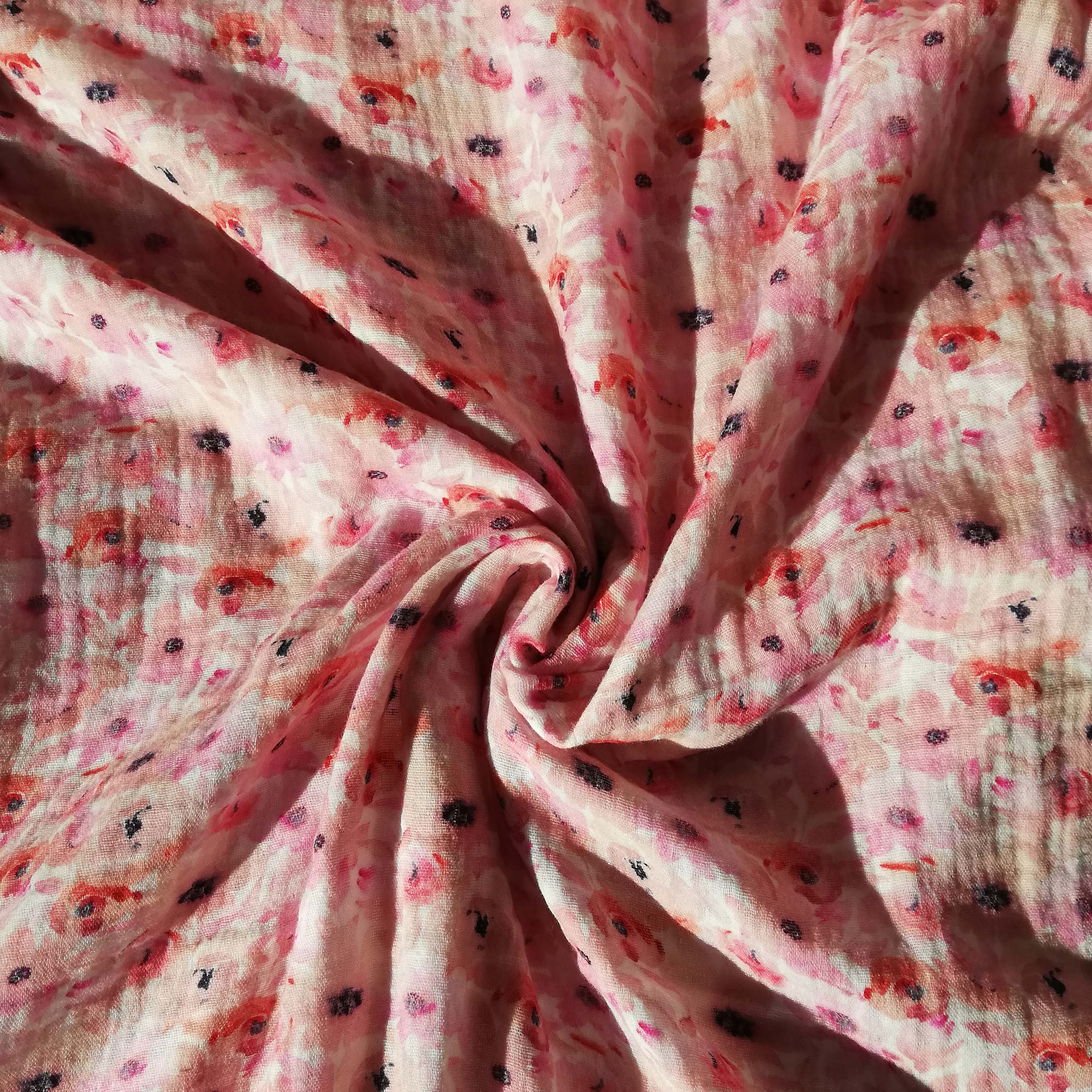 Fine cotton muslin with pink flowers 