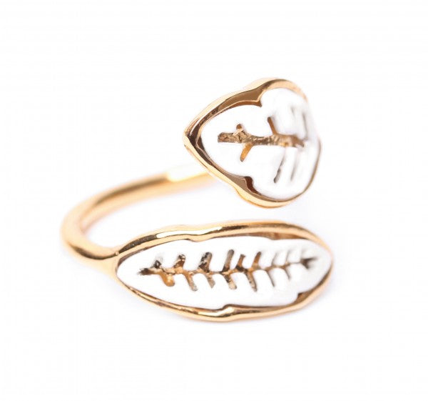 Gold-plated ring with white leaves by ORI TAO Bijoux