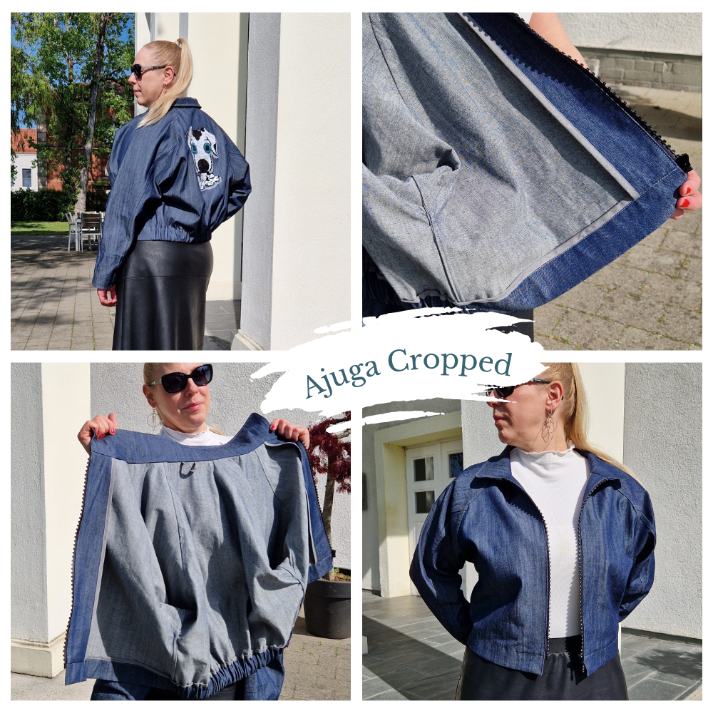 Details einer genähten Jeansjacke mit Steppnähten
