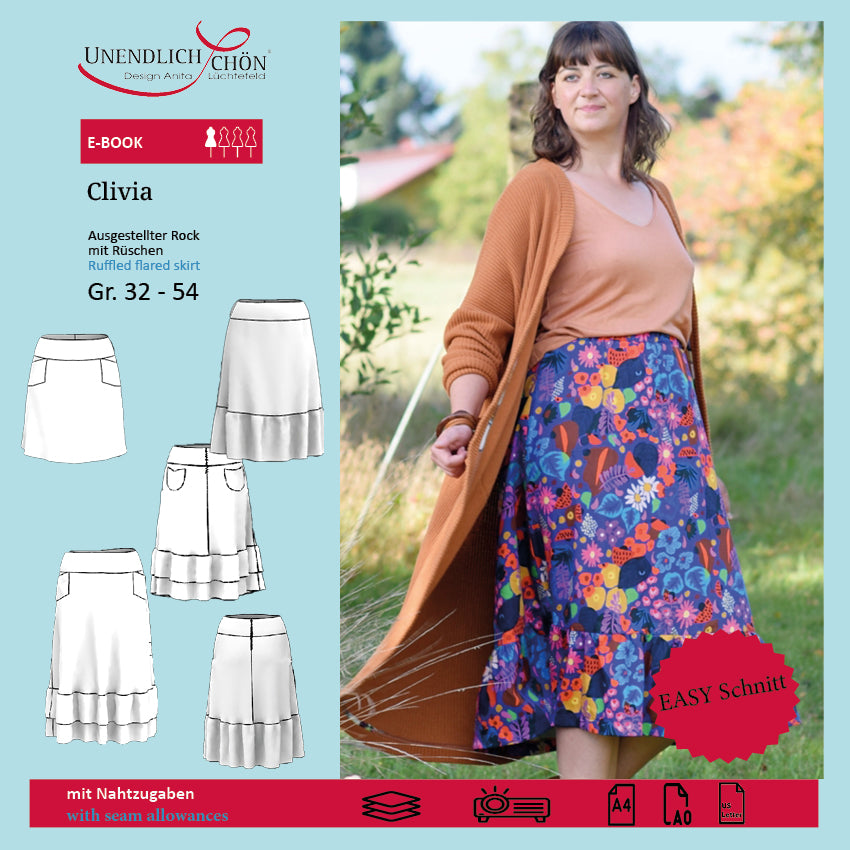 Clivia A-line Skirt Pattern with Ruffles