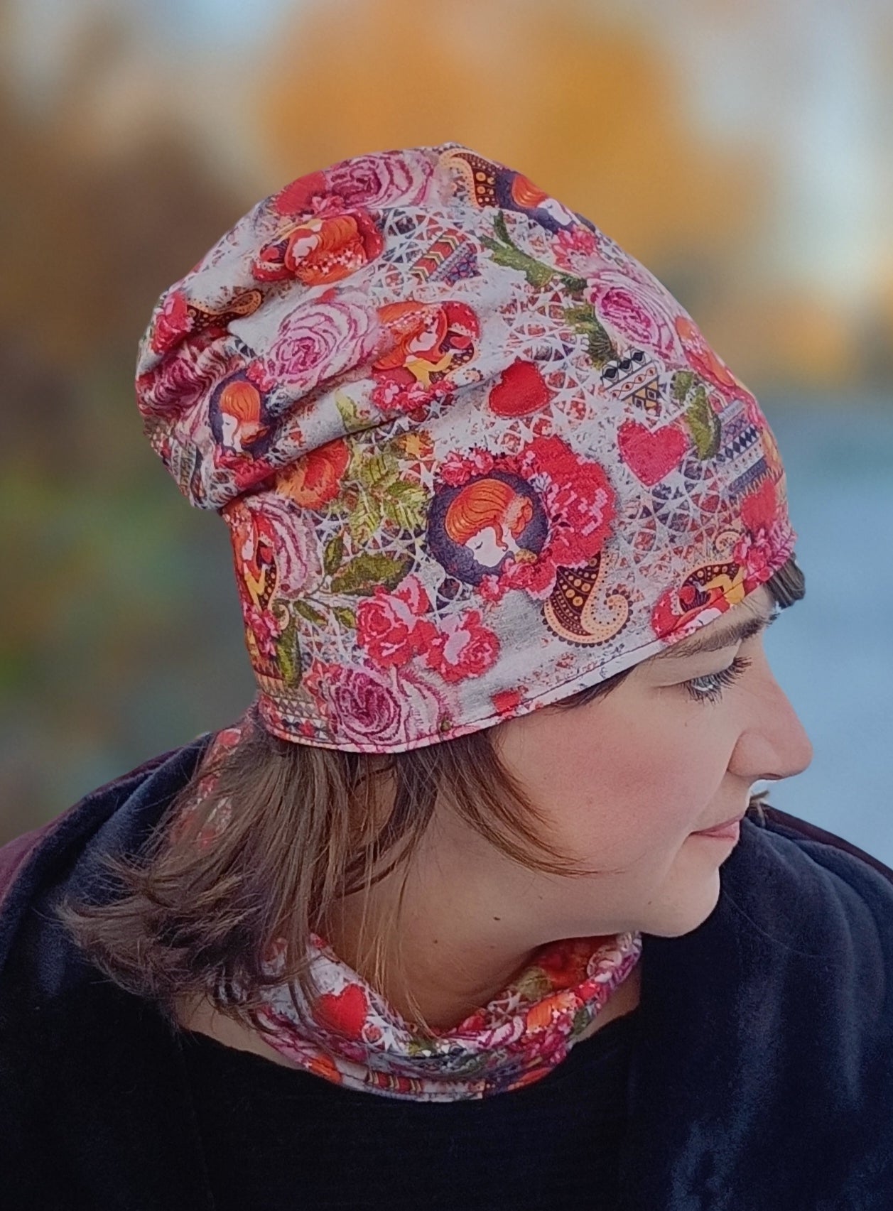 Bonnet et boucle French Terry Panel Rose Girl