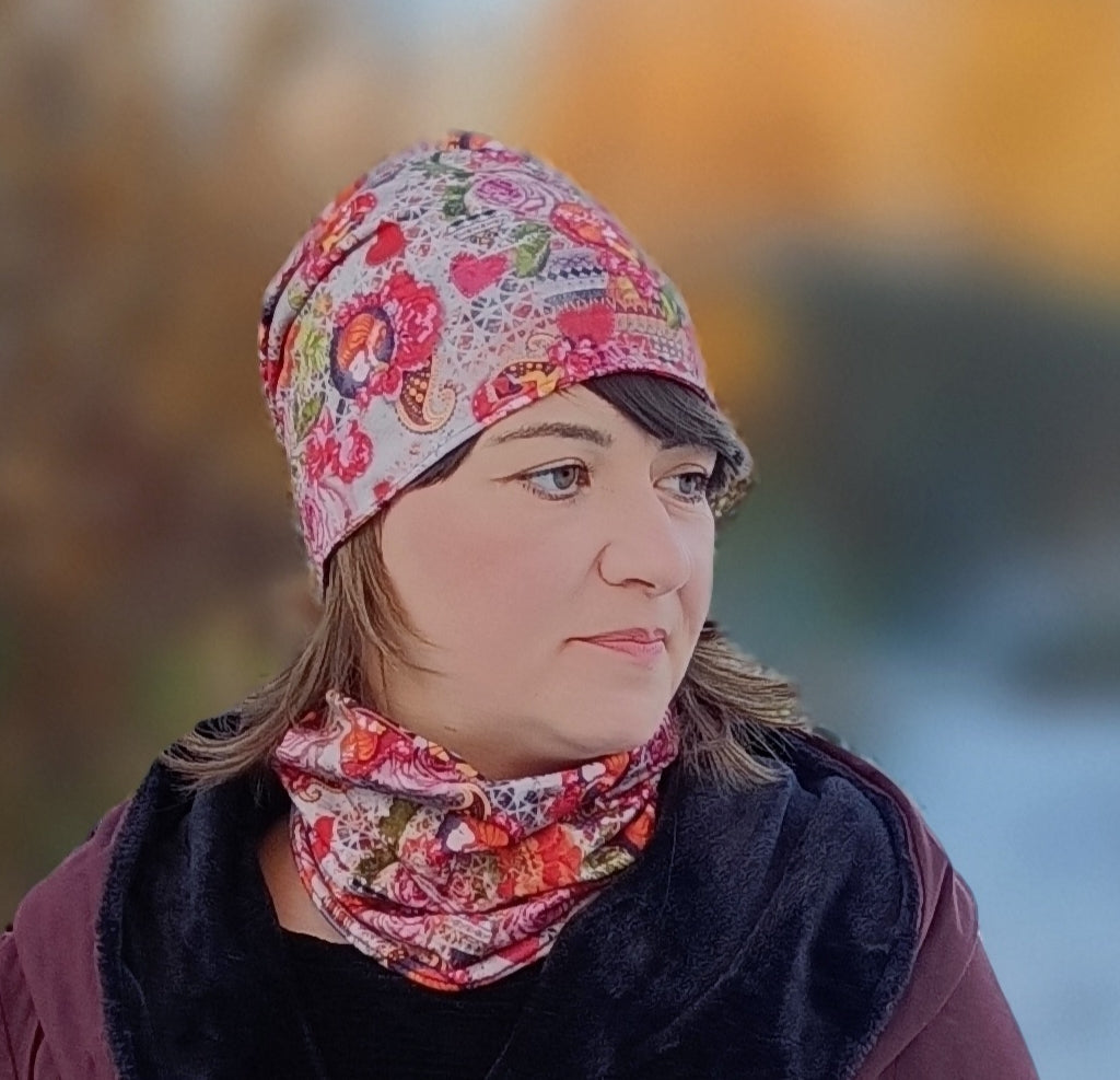 French Terry Panel Beanie und Loop Rosenmädchen