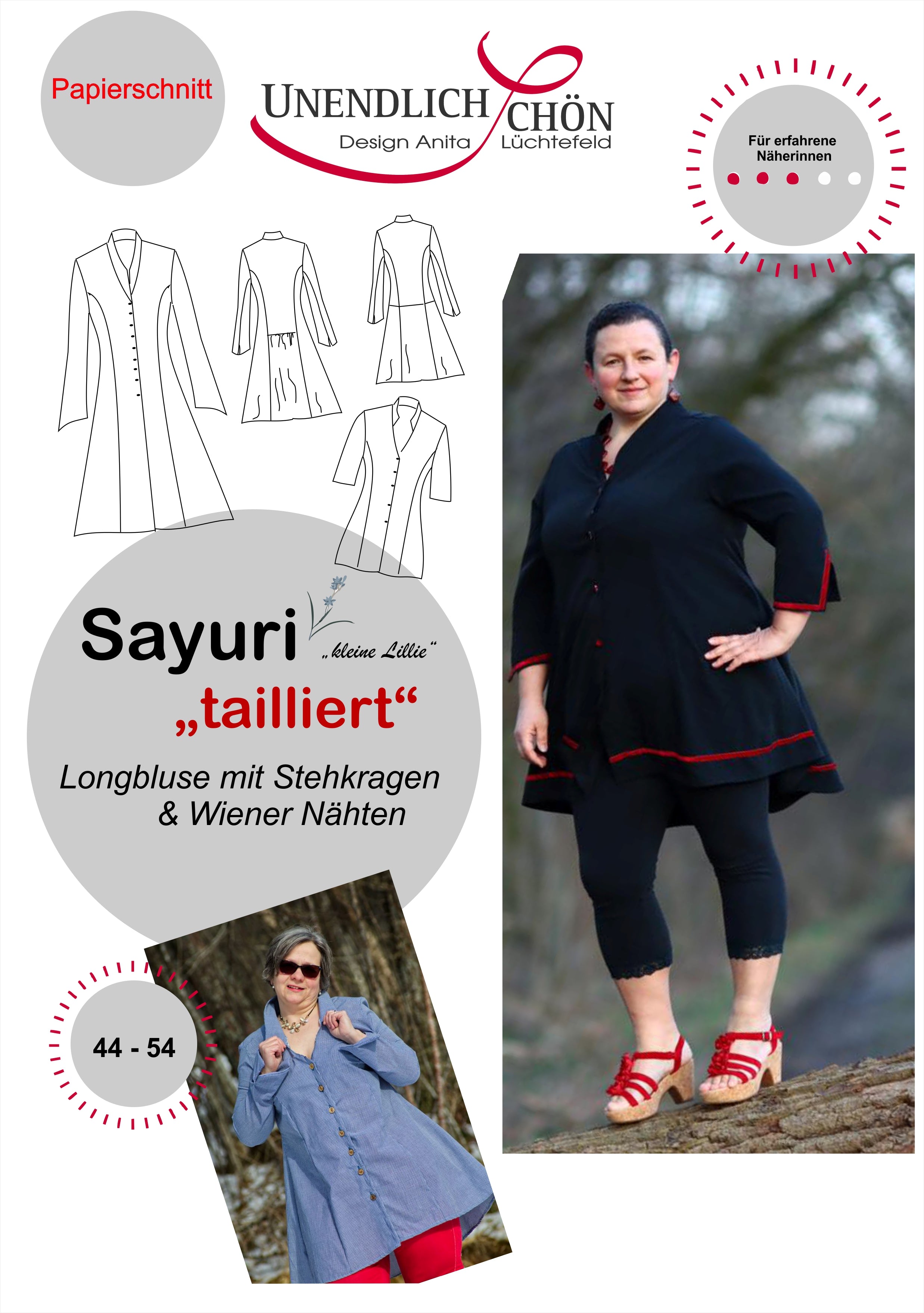 Sayuri Long or short blouse with Viennese seams