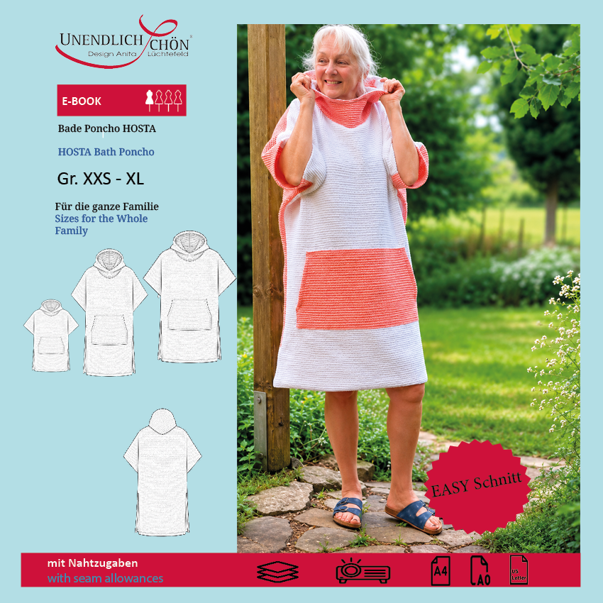 Schnittmuster Badeponcho HOSTA – kuscheliger Badeponcho für Groß & Klein