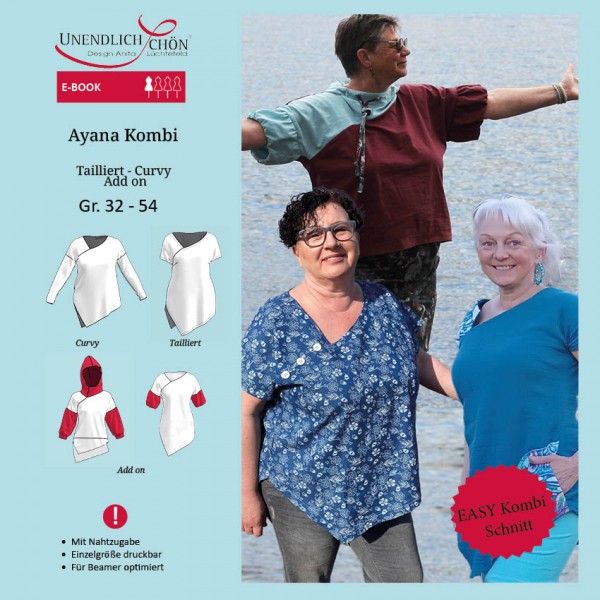 Ayana assymetric shirt combination fitted and curvy &amp; Add on as PDF for downloading