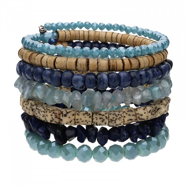 Wickelarmband / Spiralarmband Lima in, blau und beigen Farben von Langani