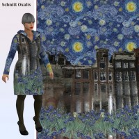 Taupe/blaues Panel von Stenzo Stadtbild mit Iris- Bordüre unter Sternenhimmel