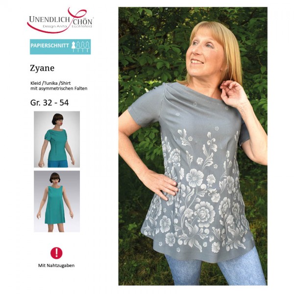 Zyane Kleid -Tunika - Shirt asymmetrischen Falten als Papierschnitt