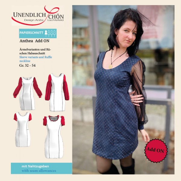 Anthea Add On new sleeve variations &amp; neckline ruffle as paper pattern