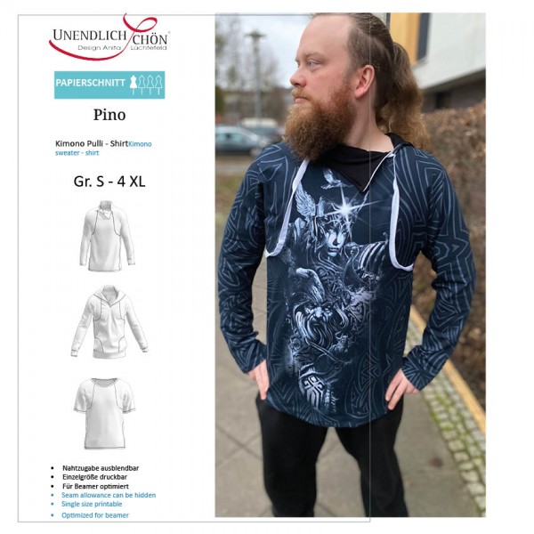 Pino Herren- Kimono Shirt-Pulli als Papierschnitt