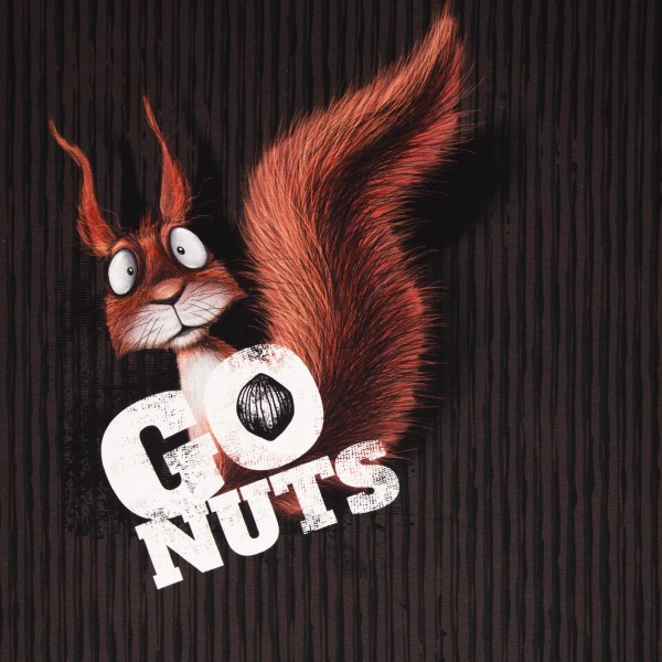 Go Nuts von Text by Thorsten Berger: Brown panel with squirrels.