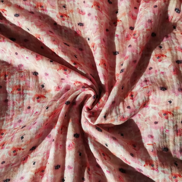 Fine cotton muslin with pink flowers