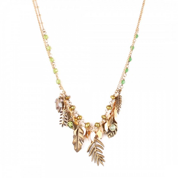 Halskette LEELOU in 2 Reihen von Franck Herval in Gold und Grünen Steinchen