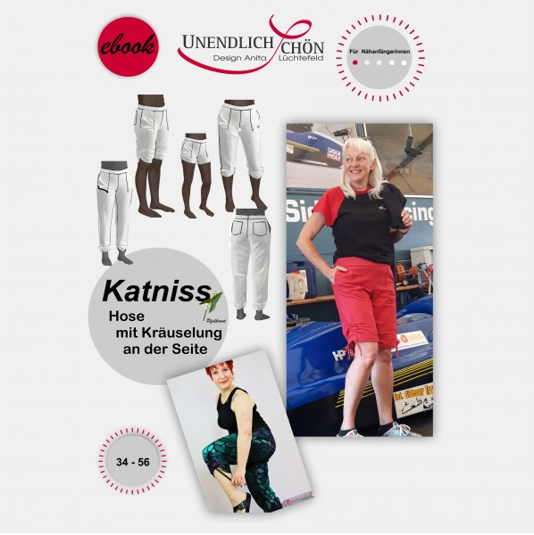 Katniss eBook für eine Hose mit Raffungen seitlich am Bein und am vorderen Taschenrand